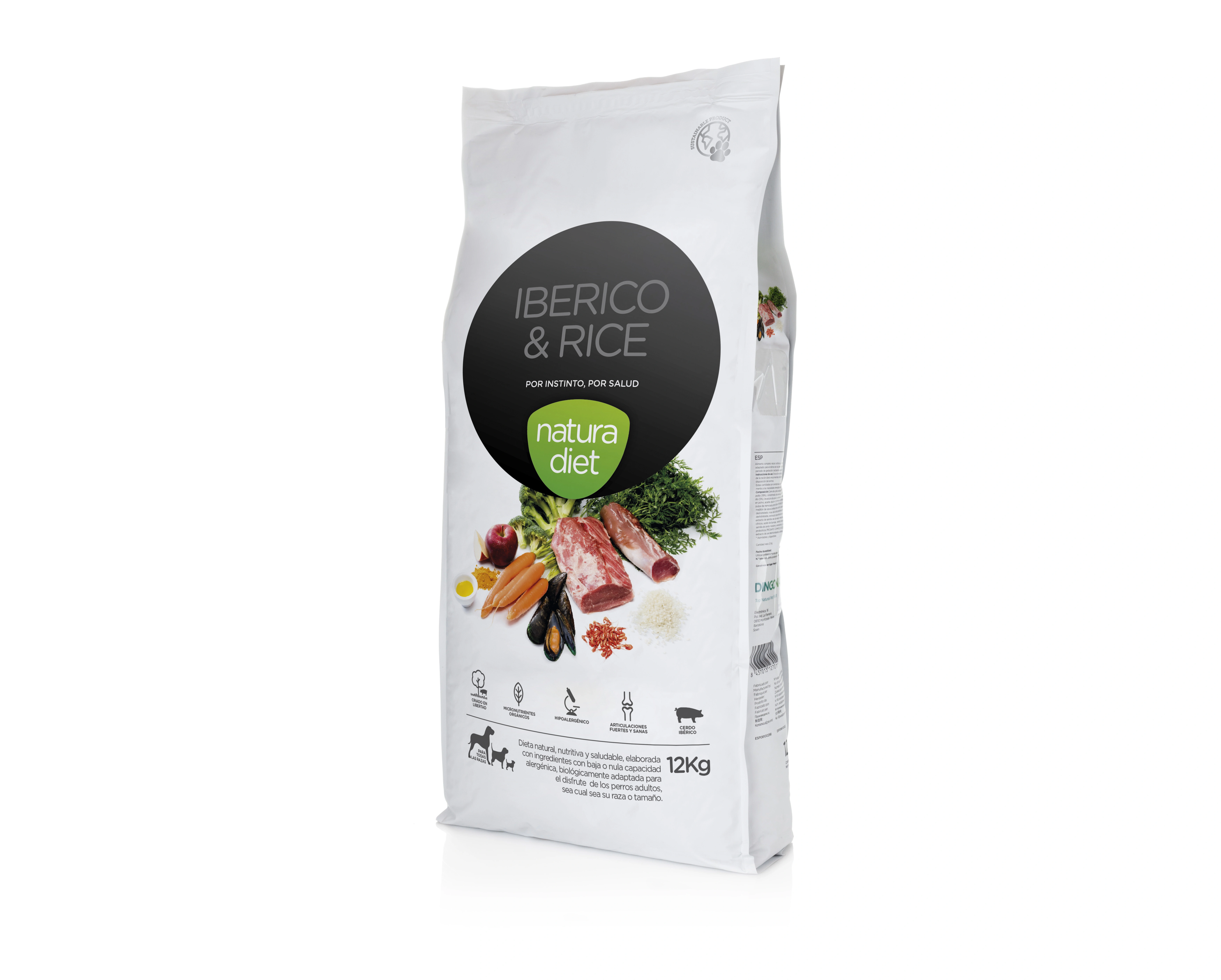 Natura Diet Iberico og Ris Hundefoder 12 kg - Naturlig ernæring til hunde